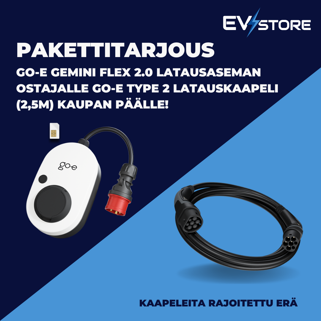 Go-e Charger Gemini 2.0 Flex 11 kW (4G & Wi-Fi) + kaupanpäällisenä 2,5m latauskaapeli