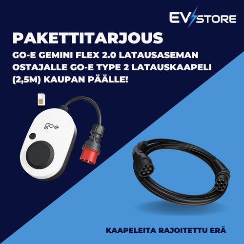 Go-e Charger Gemini 2.0 Flex 11 kW (4G & Wi-Fi) + kaupanpäällisenä 2,5m latauskaapeli