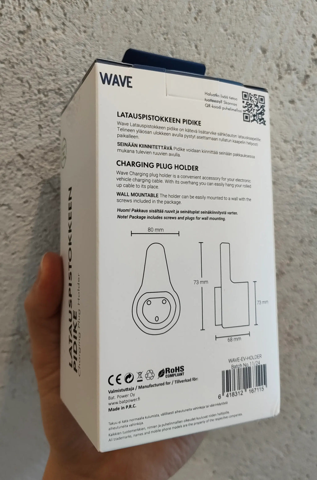 Wave latauspistokkeen pideke pakkaus takaa
