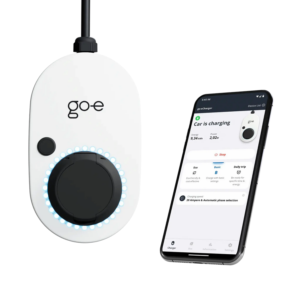 go-e gemini 22kw latausasema ja mobiilisovellus josta latausasemaa ohjataan