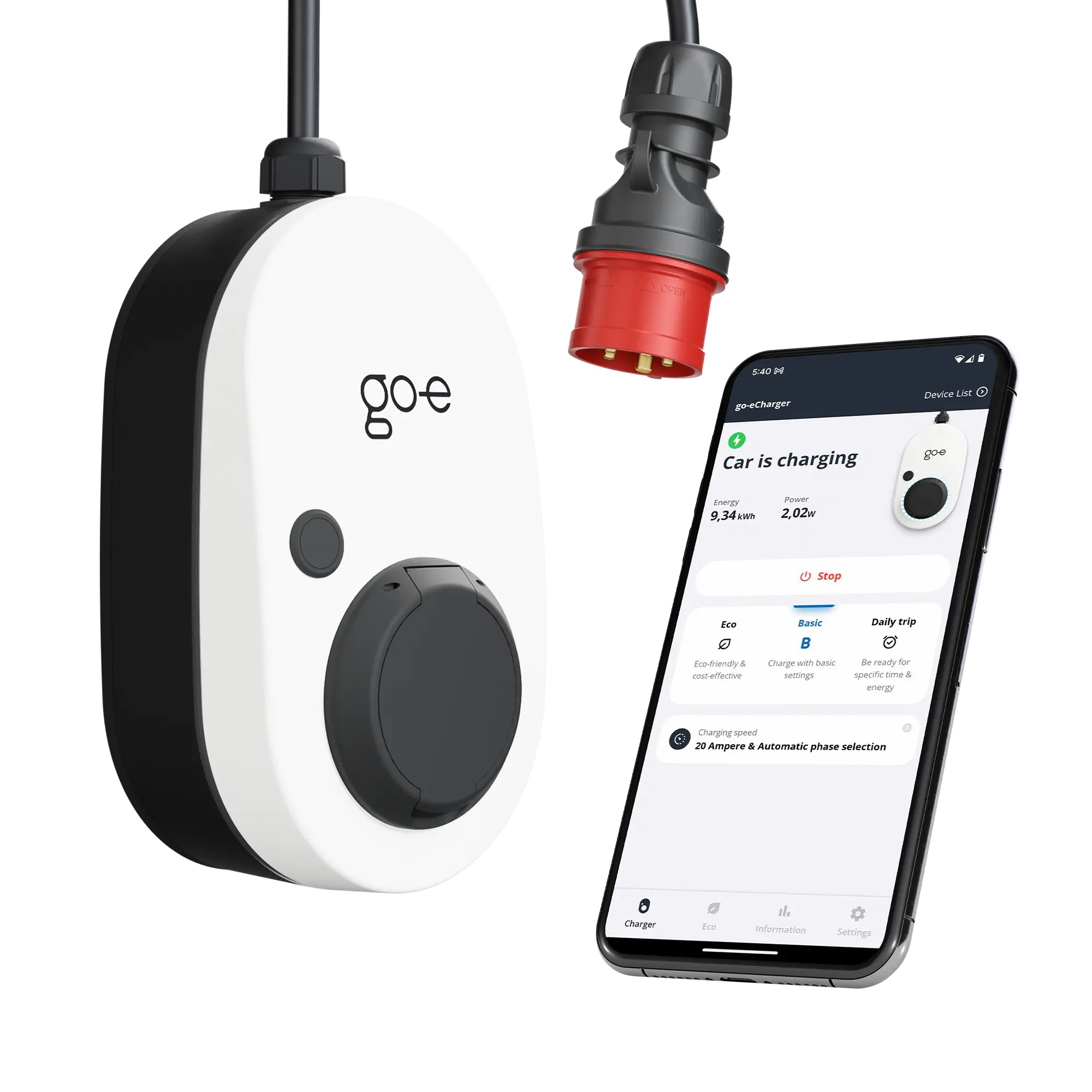 go-e Charger Gemini 11kW latausasema ja mobiilisovellus, jolla latausasemaa ohjataan
